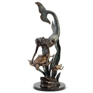 SPI Home Ocean Explorers – Mermaid and Turtle Brass Sculpture Large Coastal Fantasy Art, 26" Tall - 1 of 4