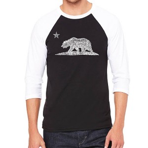 LA Pop Art Men's Raglan Baseball Word Art T-shirt - California Bear - 1 of 4