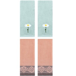REGALWOVEN 4 Pcs Soft Absorbent Floral Pattern Hand Towels - 1 of 4
