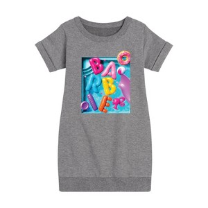 - Barbie - Summer Pool Floaties Graphic Short Sleeve Fleece Dress - 1 of 3