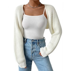 Womens Winter Sweater Shrugs Thick Sweater Knit Bolero Long Sleeve Open Front Cropped Sweater Knit Jackets,Beige - L - 1 of 4