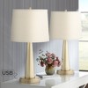 360 Lighting Modern Table Lamps 25" High Set of 2 with USB Charging Port Brass Metal Beige Drum Shade for Bedroom Living Room House Desk Bedside Home - 2 of 4