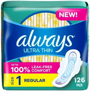 Always Ultra Thin Pads with Wings - Size 1 - Regular - Unscented - 126ct - 1 of 4