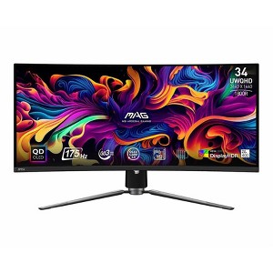 MSI MAG 341CQP OD-OLED 34" Class UW-QHD Curved Screen Gaming OLED Monitor - 21:9 - Black - 1 of 4