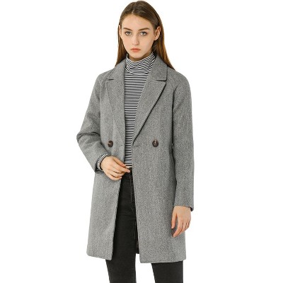 Allegra K Women's Notched Lapel Double Breasted Raglan Trench Coat Grey ...