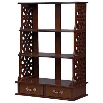 Chippendale-Inspired Hardwood Triple Shelf Curio Cabinet with Ornamental Pulls
