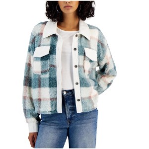 Hippie Rose Womens Corduroy Trimmed Faux Shearling Fleece Jacket, Green, Large - 1 of 1