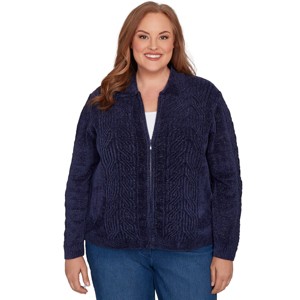 Alfred Dunner Women's Zip-Front Chenille Collared Cardigan - 1 of 4