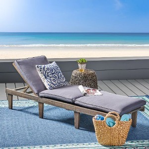 Acacia Wood Patio Chaise Lounge with Water-Resistant Cushion, Outdoor Furniture, Chaise Lounges Outdoor Chairs for Outside -Christopher Knight Home - 1 of 4