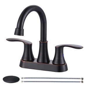 WOWOW 4 in. Centerset Double Handle High Arc Bathroom Faucet with Drain Kit Included in Brushed Nickel - 1 of 4