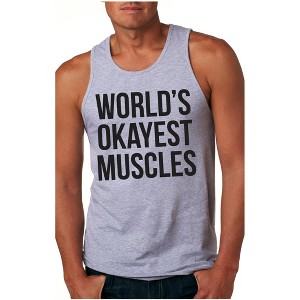 Worlds Okayest Muscles Tank Top Funny Flexing Gym Fitness Humor Workout Tee - Crazy Dog Men's Tank Top - 1 of 4