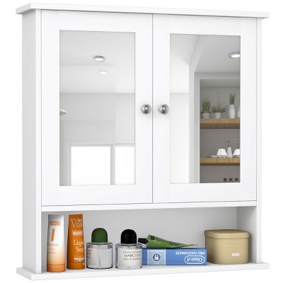 Costway New Bathroom Wall Cabinet Double Mirror Door Cupboard Storage Medicine Cabinet Shelf White