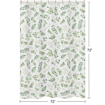 Botanical Green and White Floral Fabric Shower Curtain 72" x 72"