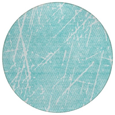 Teal Blue And Ivory Abstract Washable Indoor Outdoor Area Rug