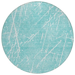 Teal Blue And Ivory Abstract Washable Indoor Outdoor Area Rug - 1 of 4