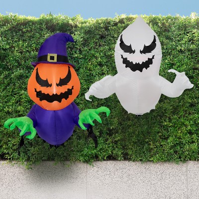 Sunnydaze Pumpkin Jack and Haunted Harold Halloween Window Inflatable Duo