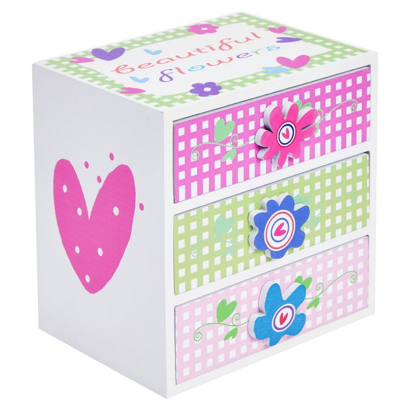 Juvale Small Floral Jewelry Box for Little Girls Ages 4-13 - Kids Wooden Organizer with 3 Drawers for Necklaces and Earrings, 5 of 10