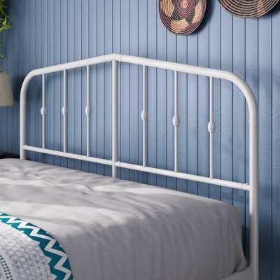 Twin White Metal Platform Bed Frame with Headboard