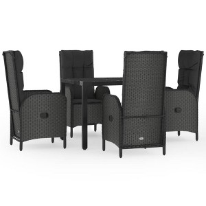 vidaXL Patio Dining Set - 5 Piece Black Poly Rattan with Cushions, Reclining Chairs & Tempered Glass Table - 1 of 4