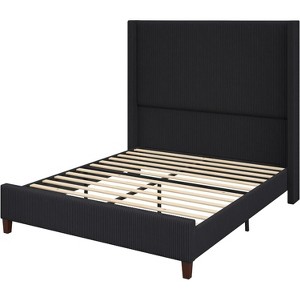 AMERLIFE Size 62" Corduroy Upholstered Bed Frame Extra Tall Wingback Headboard - 1 of 4