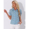 INSPIRE CHIC Women's Peter Pan Collar Contrast Trim Puff Sleeve Peasant Floral Shirt - 4 of 4