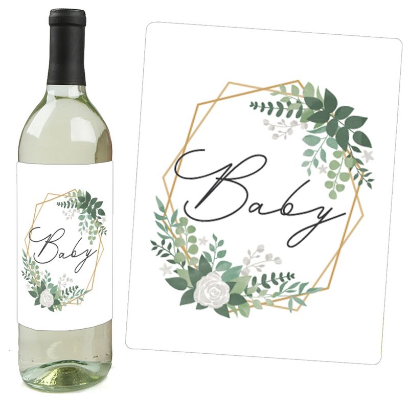 Big Dot of Happiness Boho Botanical Baby - Greenery Baby Shower Decorations for Women and Men - Wine Bottle Label Stickers - Set of 4, 2 of 9
