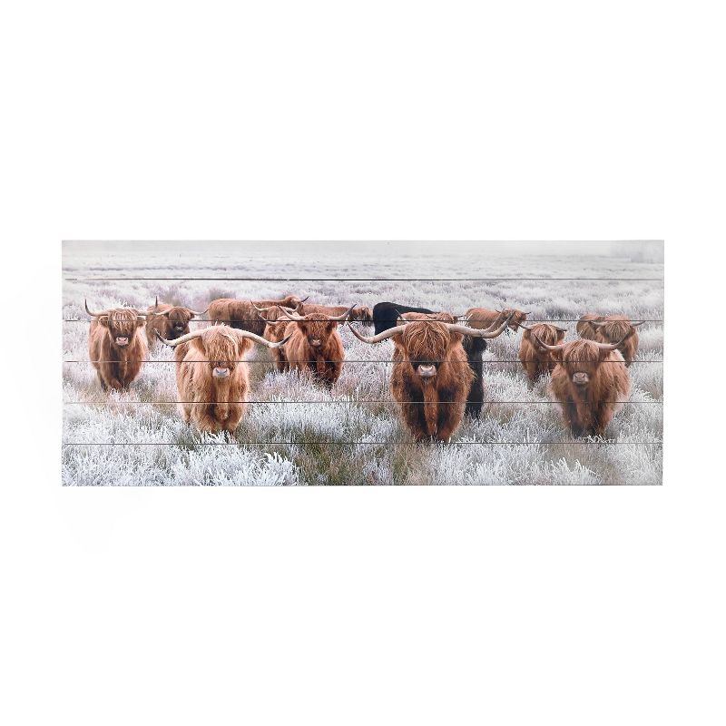 19&#34; x 45&#34; Highland Herd Print on Planked Wood Wall Sign Panel Brown - Gallery 57, 1 of 9