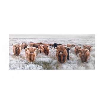 19" x 45" Highland Herd Print on Planked Wood Wall Sign Panel Brown - Gallery 57