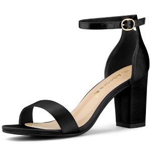 Allegra K Women's Satin Open Toe Ankle Strap Chunky Sandals - 1 of 4