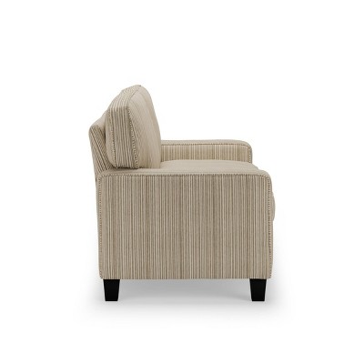 Beige Leather 61" Track Arm Loveseat with Pillow Back