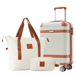 3 PCS ABS Lightweight Hard Shell Carry on Luggage(20") with Travel Bag, Spinner Wheels and TSA Lock - ModernLuxe - 1 of 4