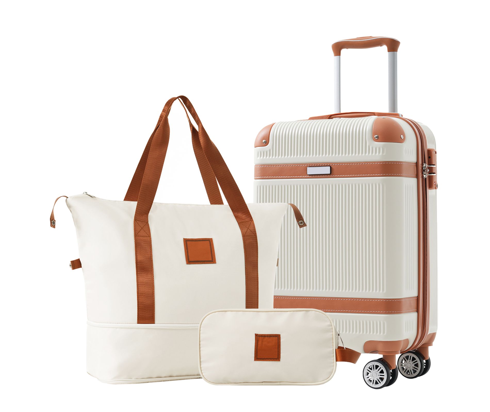 3 PCS ABS Lightweight Hard Shell Carry on Luggage(20") with Travel Bag, Spinner Wheels and TSA Lock, White - ModernLuxe