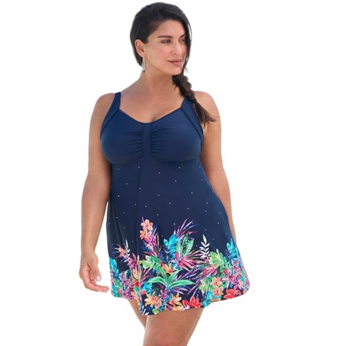 Swim 365 Women's Plus Size Retro Swim Dress - 18, Rainbow Paradise