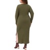 Agnes Orinda Women's Plus Size Ribbed Side Slit Crew Neck Long Sleeve Casual Slim Fit Bodycon Dresses - 3 of 4