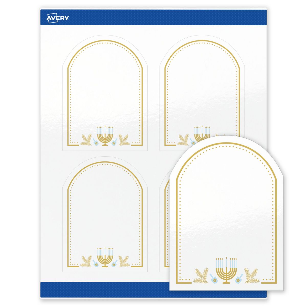 Avery® Labels, 4.75" x 3.5", Glossy, Gold Menorah Frame, 80