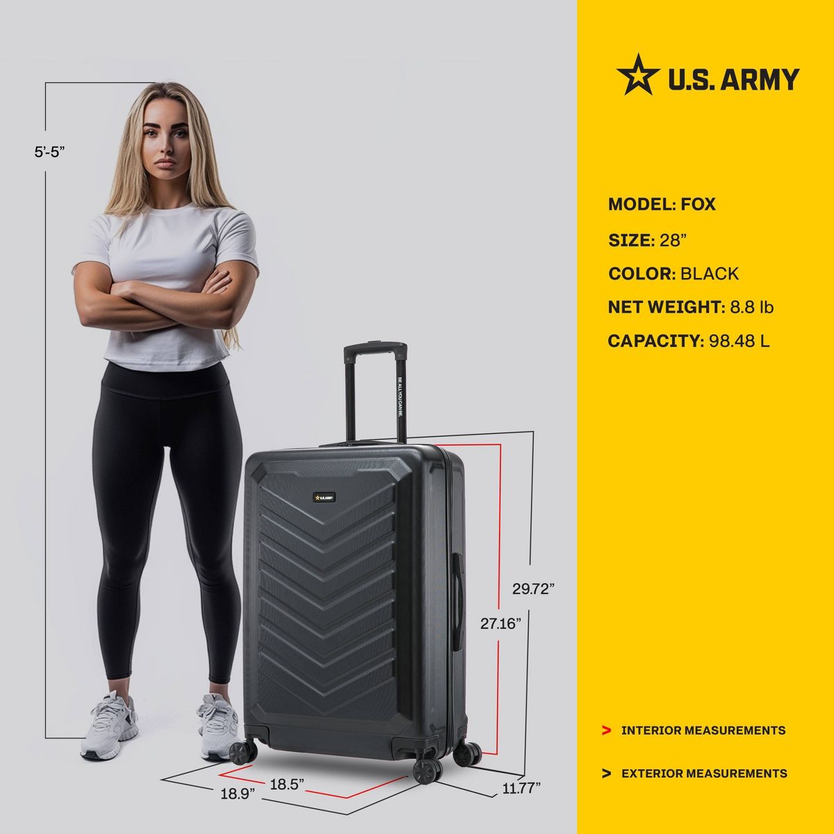 U.S. Army FOX 28" Large Checked Hardside Suitcase - thumbnail 4