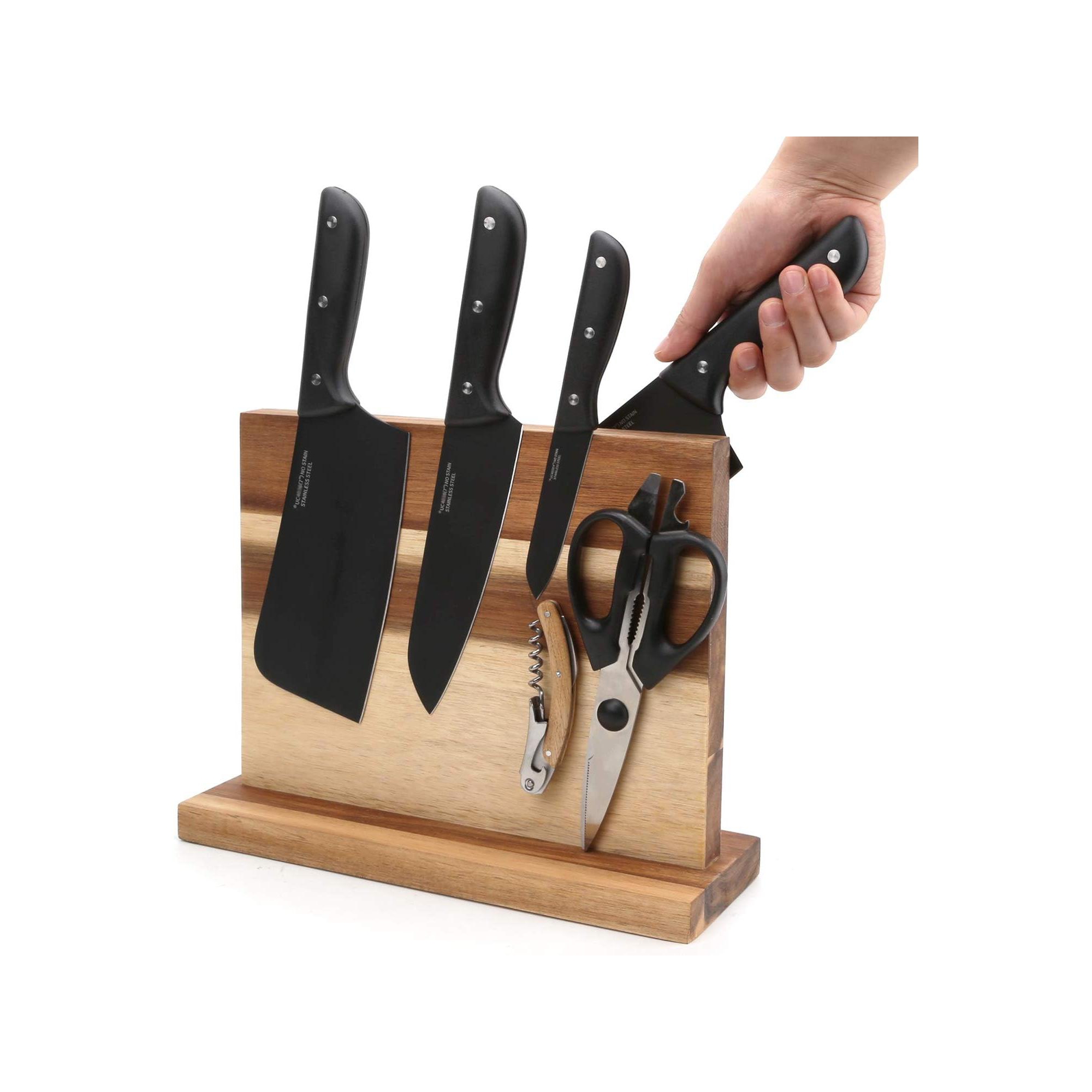 Home Collection Large Magnetic Knife Holder Acacia Wood 12 x 10 Inches