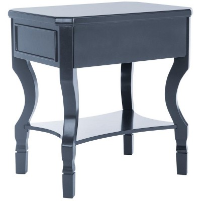 Navy Modern Glam One Drawer Nightstand with Silver Hardware