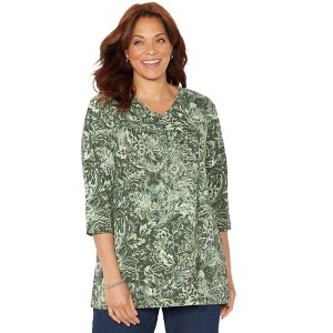 Catherines Women's Plus Size Petite Easy Fit 3/4-Sleeve V-Neck Tunic - 1 of 4