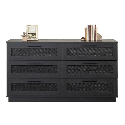 Raven Oak Coastal Double Dresser with Rattan Inserts