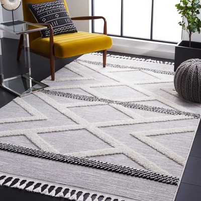 Ivory and Gray Hand-Knotted Synthetic Rectangular Area Rug