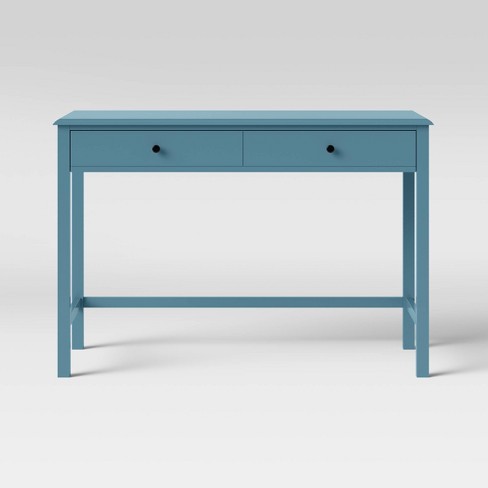Windham Wood Writing Desk With Drawers, Teal Writing Desk