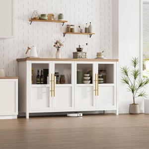 Sideboard Buffet Cabinet with 4 Glass Doors, 55" Modern Farmhouse Storage Cabinet with Ample Storage for Kitchen, Dining Room, Living Room - 1 of 4