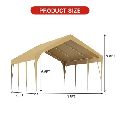 10/12/13 X 20ft Heavy Duty Carport Outdoor Car Canopy Waterproof Party Tent All-Season Portable Garage Gazebo Shelter