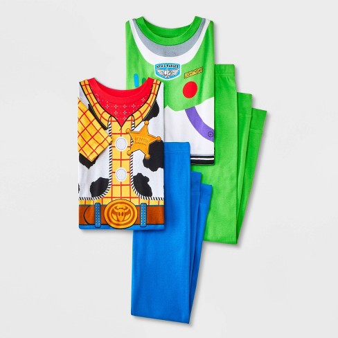 Boys Toy Story Buzz Lightyear Woody 4pc Uniform Tight Fit Short Sleeve Cotton Pajama Set White blue green 4 Target