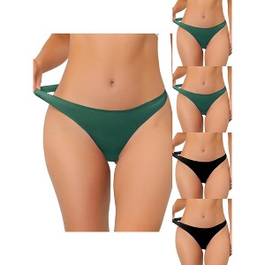 Allegra K Women's Unlined Satin Invisible Bikini Comfortable 5 Packs Thongs - 1 of 4