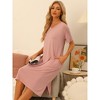 cheibear Women's Casual V-neck Short Sleeve T-shirt Dress Nightshirt Basic Midi Shirtdress - 2 of 4