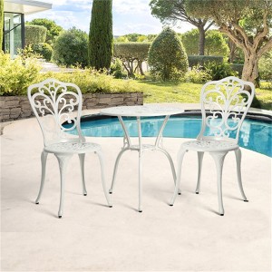 SKRAN Set of 3 Outdoor Table and Chair Set ,Rust-Resistant Cast Aluminum Patio Bistro Set for Patio, Balcony, Garden, White - 1 of 4