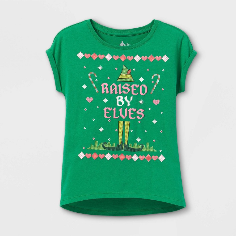 ELF Girls' L 10-12+ Short Sleeve "Raised By Elves" Graphic T-Shirt Top