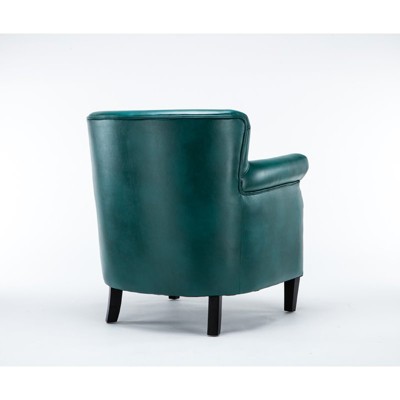 Teal Leather Accent Chair with Wood Frame
